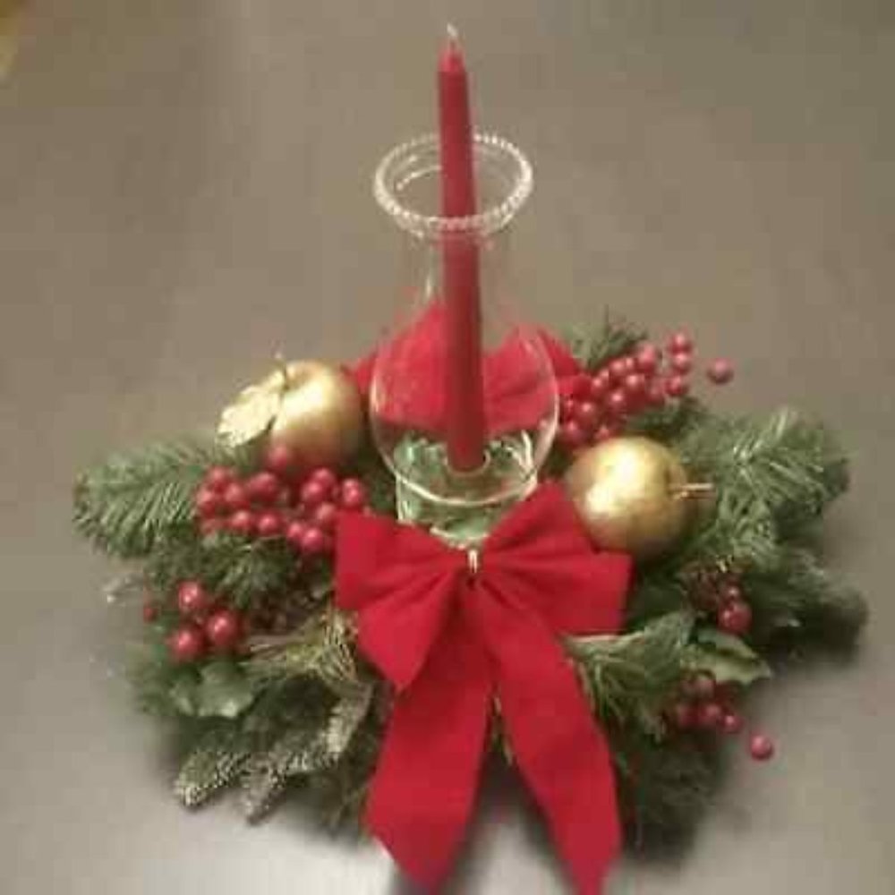 Christmas Candle Holder Centerpiece for Table - Pine Cones Red Berry STUNNING!
